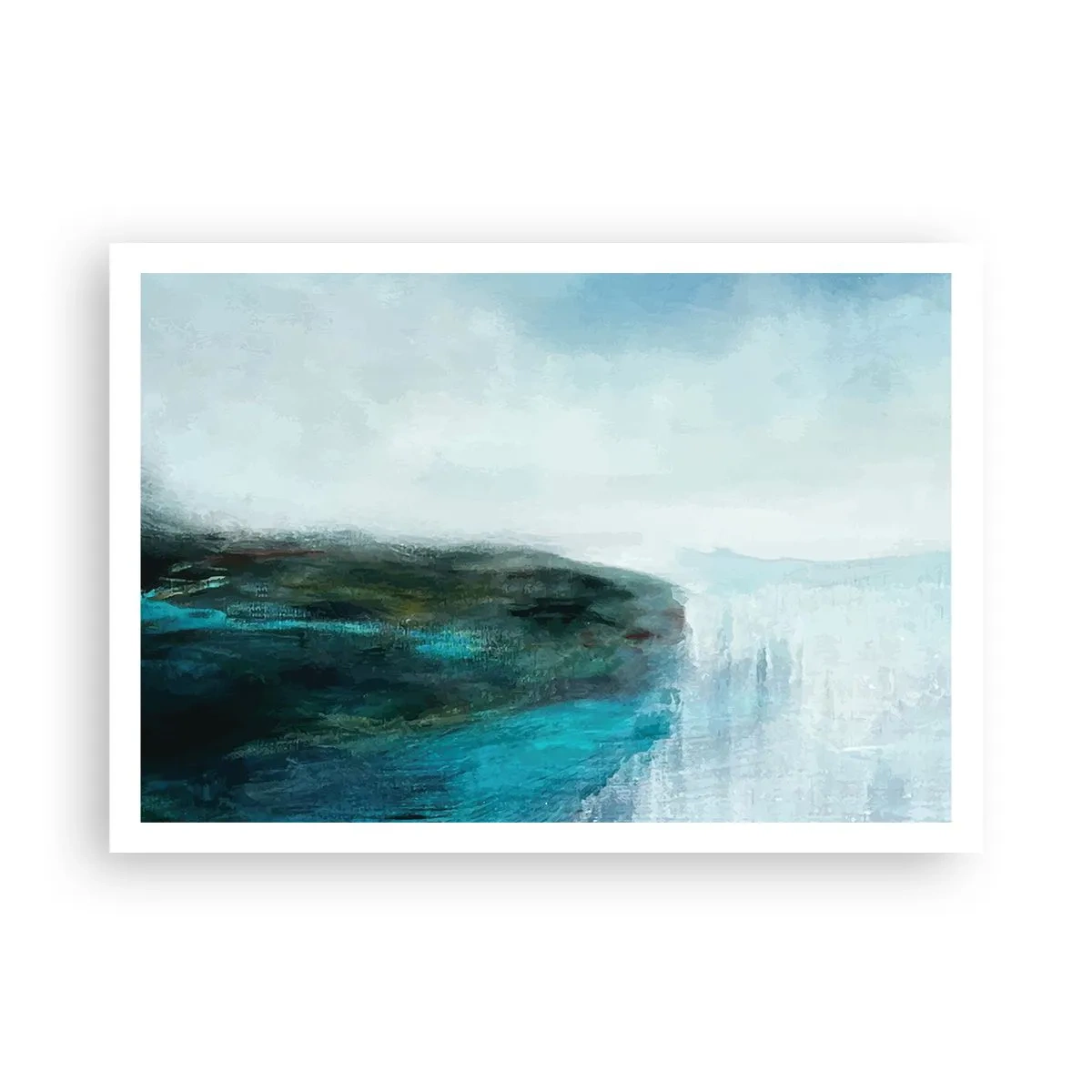 Affiche - Poster - Paysage abstrait dans les tons turquoise et gris - 100x70cm - Abstraction nautique - Décoration murale moderne pour le salon et la chambre ARTTOR