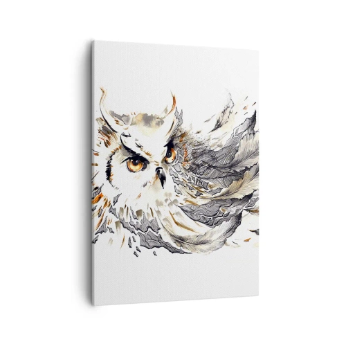 Impression sur toile - Image sur toile - Un hibou aux plumes mystiques sous forme d'aquarelle artistique - 50x70cm - Elle vient du monde de la magie - Décoration murale moderne pour le salon et la chambre ARTTOR
