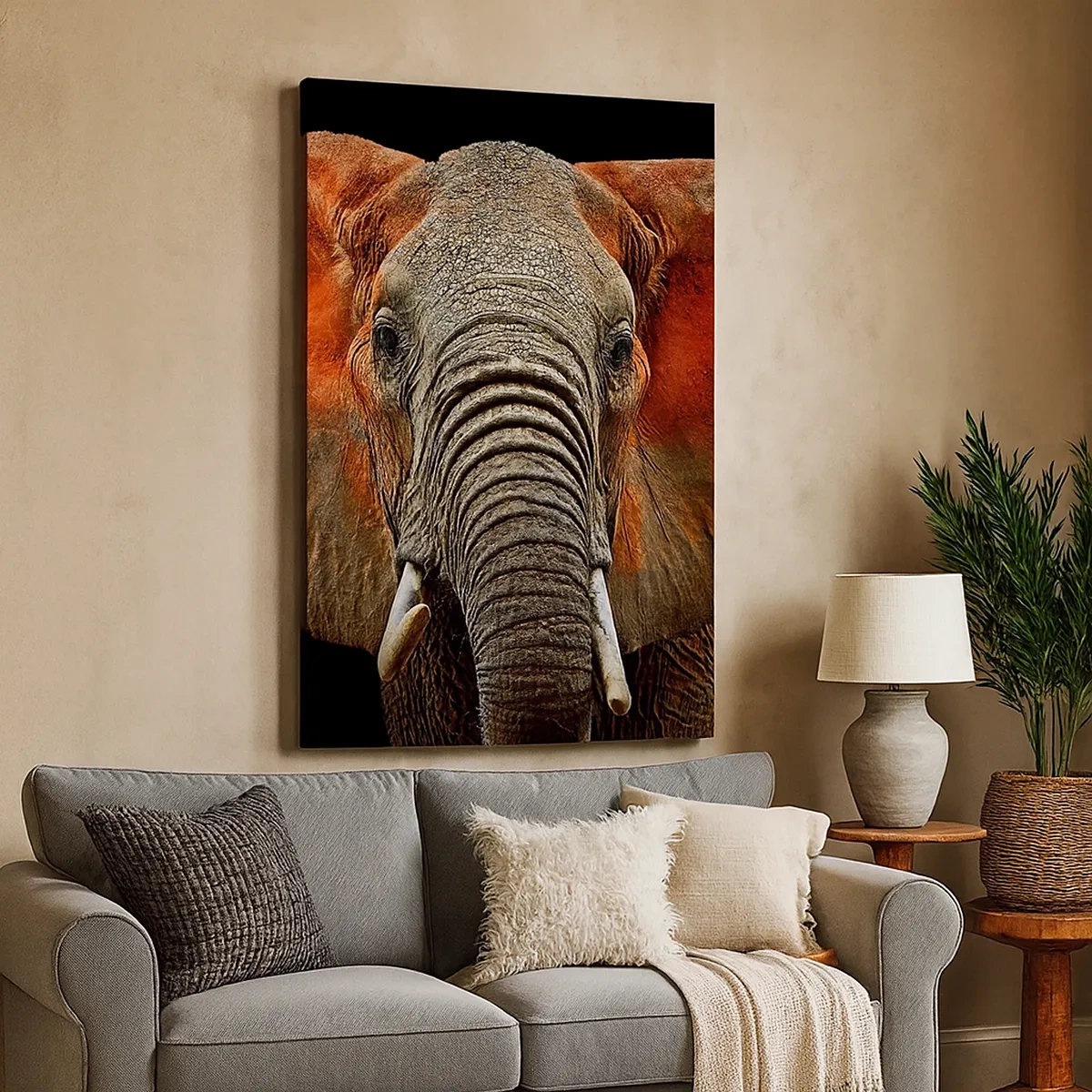 Impression sur toile - Image sur toile - Portrait d'un éléphant sur fond noir - 50x70cm - Je suis sauvage, et toi? - Décoration murale moderne pour le salon et la chambre ARTTOR