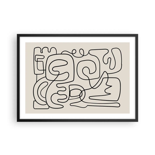 Affiche dans un cadre noir - Poster - Motif d'art linéaire abstrait en noir sur fond clair - 70x50cm - Suivez les indices - Décoration murale moderne pour le salon et la chambre ARTTOR