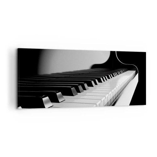 Impression sur toile - Image sur toile - Touches de piano dans une élégante photo en noir et blanc - 120x50cm - Harmonie des formes et des couleurs - Décoration murale moderne pour le salon et la chambre ARTTOR