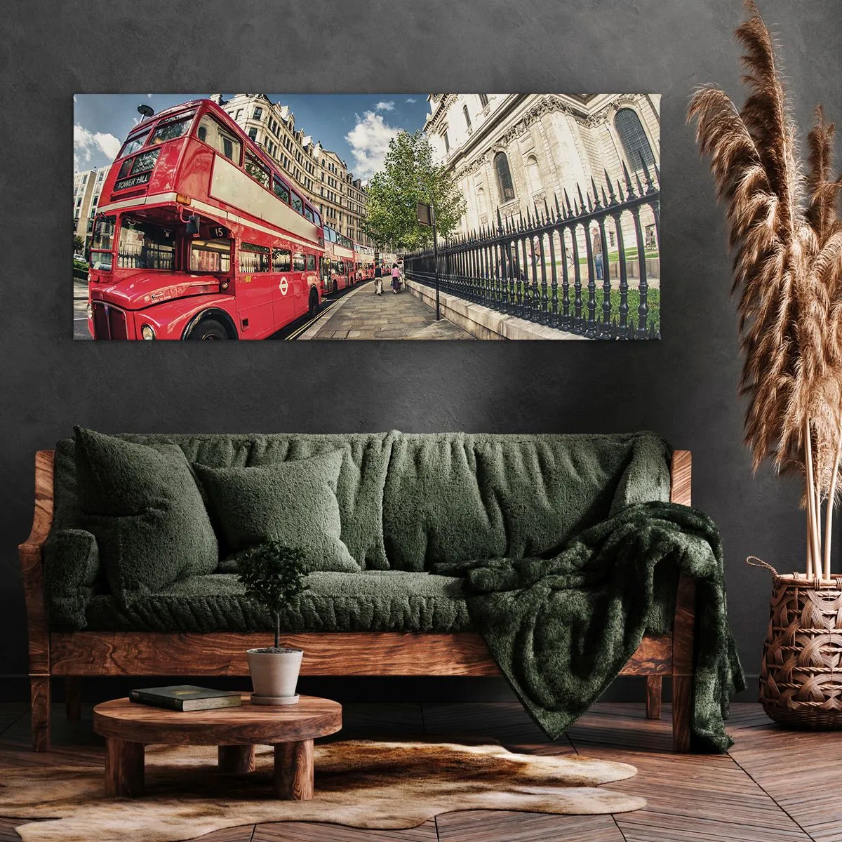 Impression sur toile - Image sur toile - Rue de Londres en gris et rouge - 90x30 cm