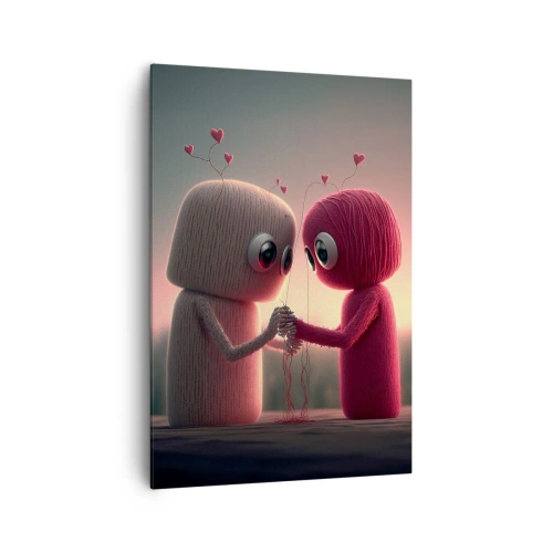 Impression sur toile - Image sur toile - Personnages en fil dans un décor charmant sur le thème du cœur - 70x100cm - Tout le monde a le droit d'aimer - Décoration murale moderne pour le salon et la chambre ARTTOR