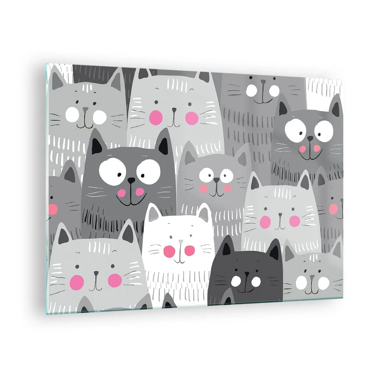 Impression sur verre - Image sur verre - Chats drôles aux couleurs grises sur fond blanc - 70x50cm - Le monde des chats - Décoration murale moderne pour le salon et la chambre ARTTOR