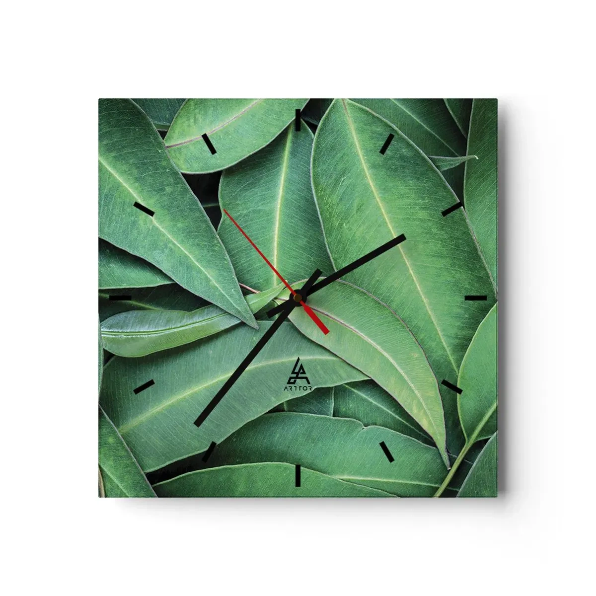 Horloge murale - Pendule murale - Gros plan de feuilles vertes créant un motif naturel - 30x30cm - Juteux et frais - Décoration murale moderne pour le salon et la chambre ARTTOR