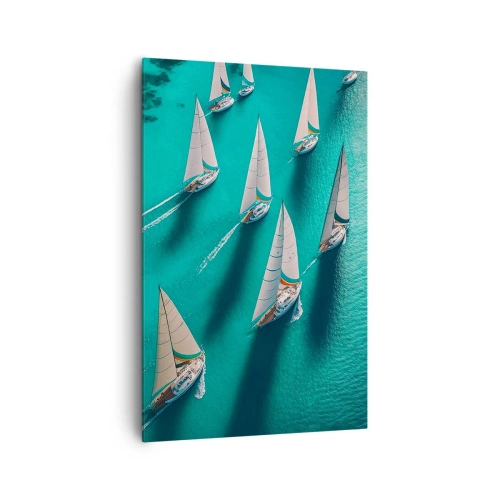 Impression sur toile - Image sur toile - Yachts sur l'eau turquoise en mouvement dynamique - 80x120cm - Dans une compétition avec le vent - Décoration murale moderne pour le salon et la chambre ARTTOR