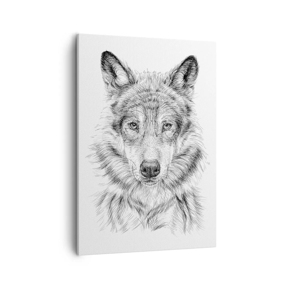 Impression sur toile - Image sur toile - Croquis d'une tête de loup dans un style monochrome sur fond blanc - 50x70cm - Un leader né - Décoration murale moderne pour le salon et la chambre ARTTOR