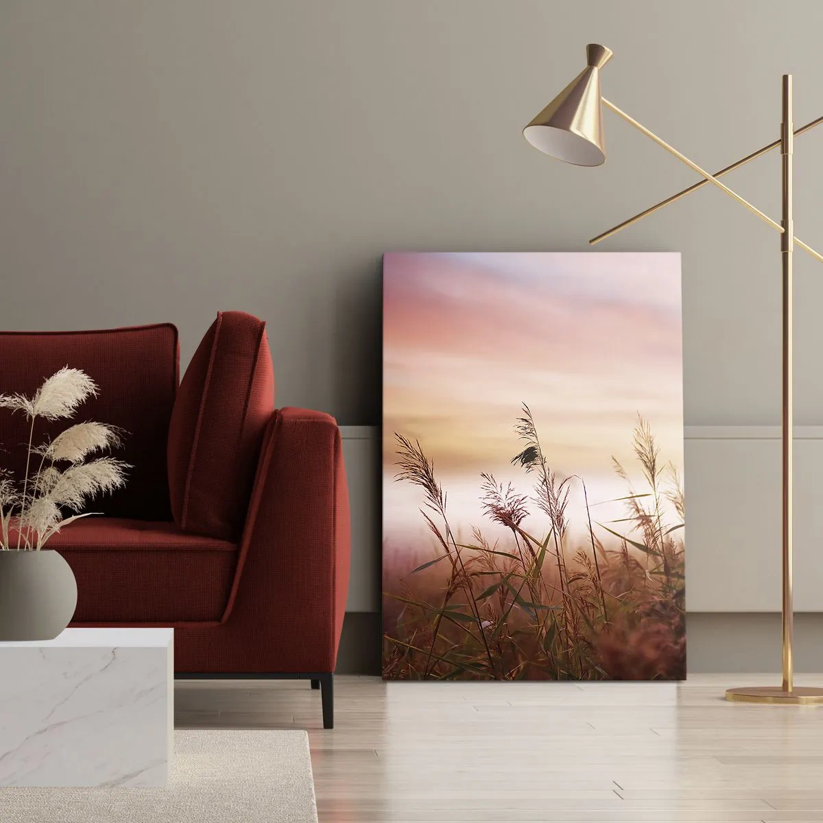 Impression sur toile - Image sur toile - Un champ d'herbe sur fond de coucher de soleil pittoresque - 80x120cm - Cerfs-volants, pissenlits, vent - Décoration murale moderne pour le salon et la chambre ARTTOR