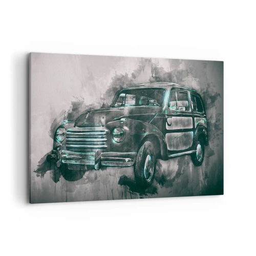 Impression sur toile - Image sur toile - Une voiture rétro classique avec un décor artistique - 100x70cm - Ancêtre respecté - Décoration murale moderne pour le salon et la chambre ARTTOR