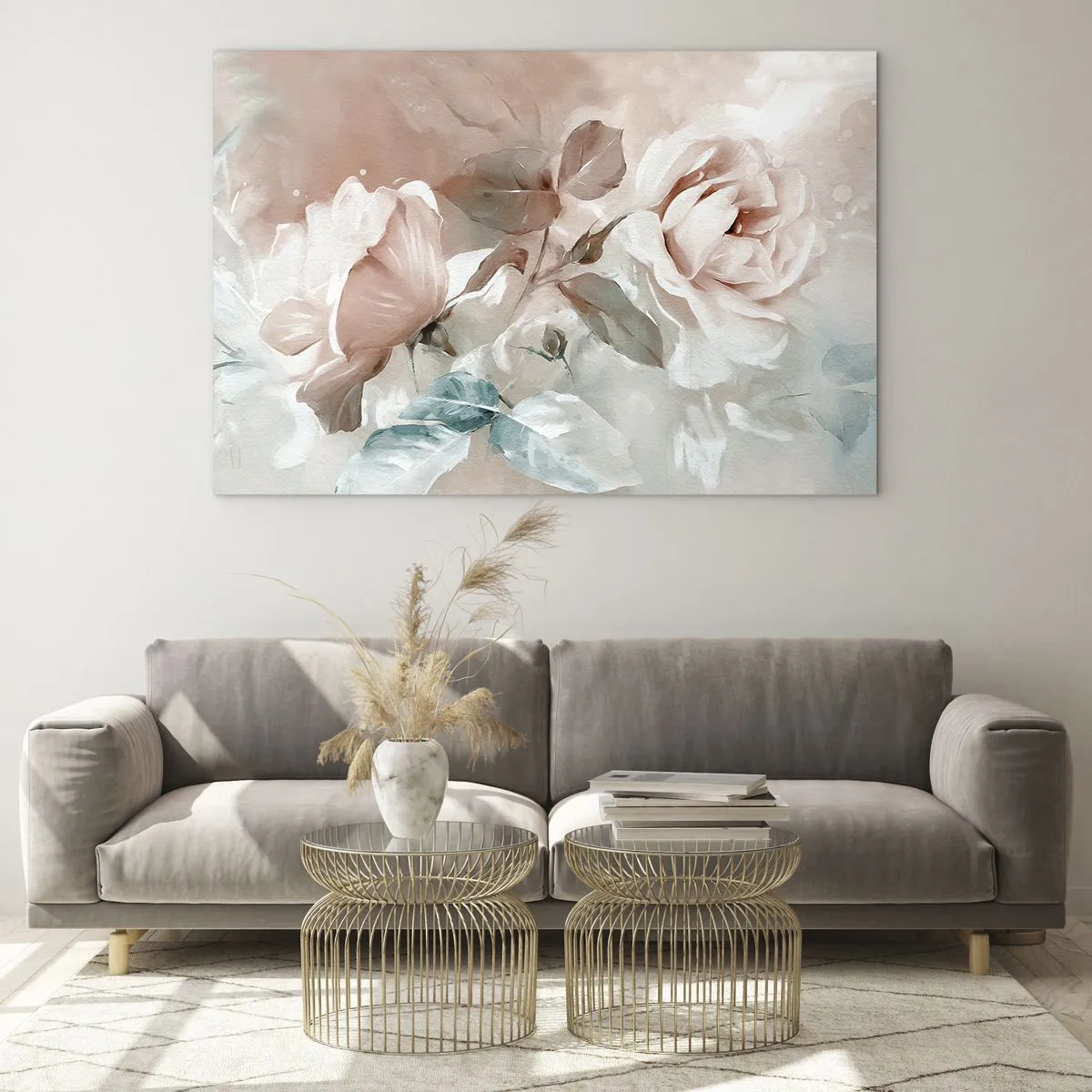 Impression sur verre - Image sur verre - Délicates roses pastel à l'aquarelle sur fond clair - 120x80cm - L'esprit du romantisme - Décoration murale moderne pour le salon et la chambre ARTTOR