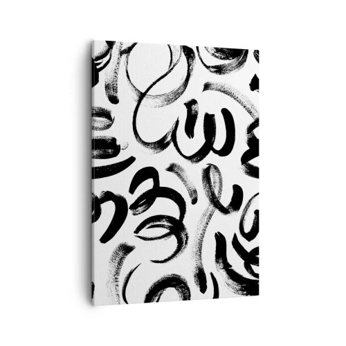 Impression sur toile - Image sur toile - Coups de pinceau abstraits noirs sur fond blanc - 50x70cm - Noir sur blanc - Décoration murale moderne pour le salon et la chambre ARTTOR