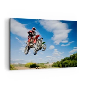 Impression sur toile - Image sur toile - Des pilotes de motocross dans les airs lors d'un saut - 120x80cm - Saut en parachute - Décoration murale moderne pour le salon et la chambre ARTTOR