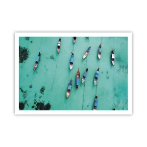 Affiche - Poster - Vue aérienne de bateaux sur une eau turquoise - 100x70cm - Dans une attente jouyeuse - Décoration murale moderne pour le salon et la chambre ARTTOR