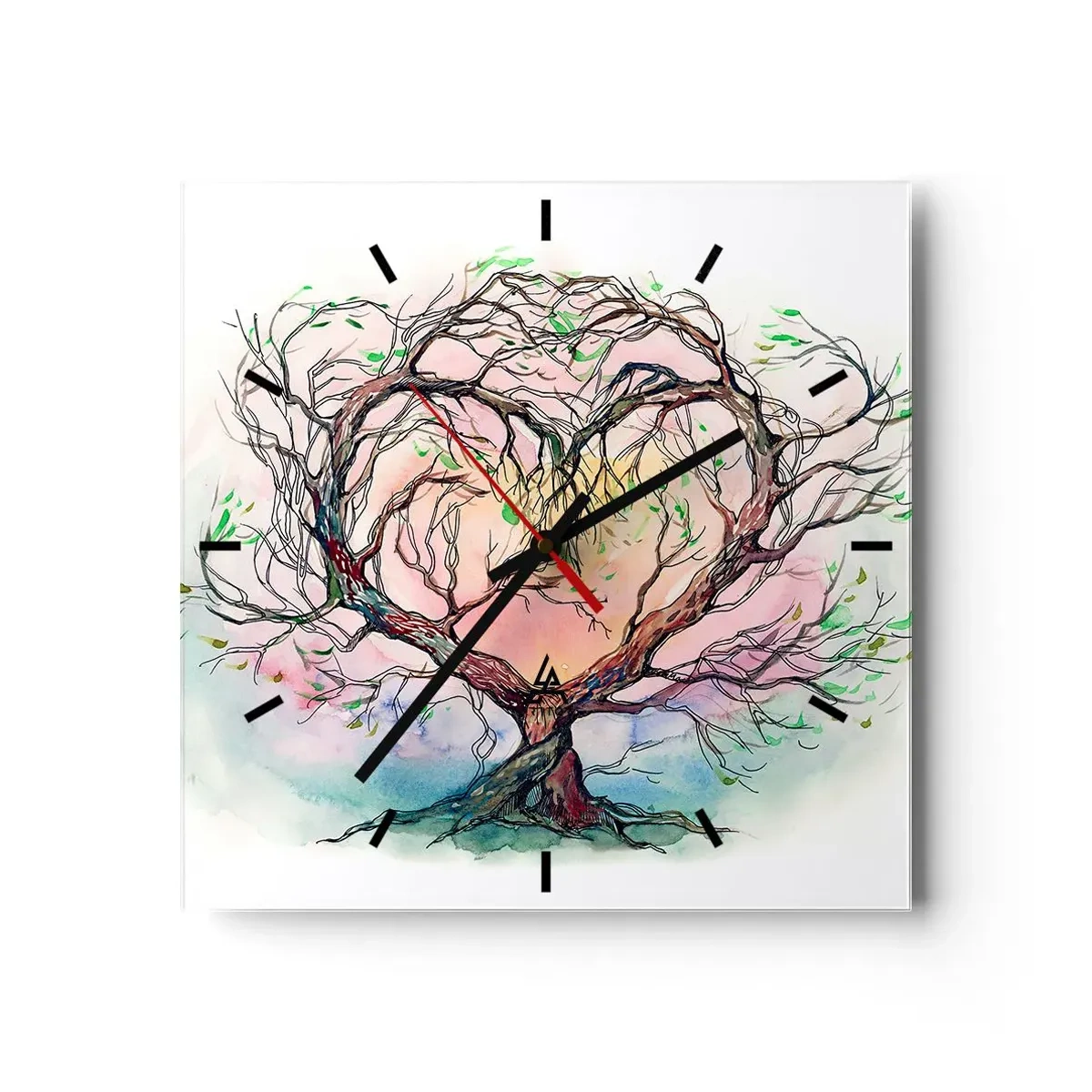 Horloge murale - Pendule murale - Un arbre en forme de cœur sur un fond de couleurs pastel délicates - 30x30cm - Ensemble contre les tempêtes - Décoration murale moderne pour le salon et la chambre ARTTOR