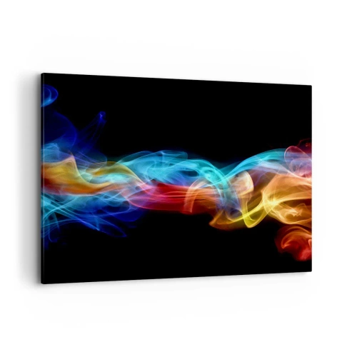 Impression sur toile - Image sur toile - Fumée colorée sur fond noir - 100x70cm - Danse arc-en-ciel du brouillard - Décoration murale moderne pour le salon et la chambre ARTTOR