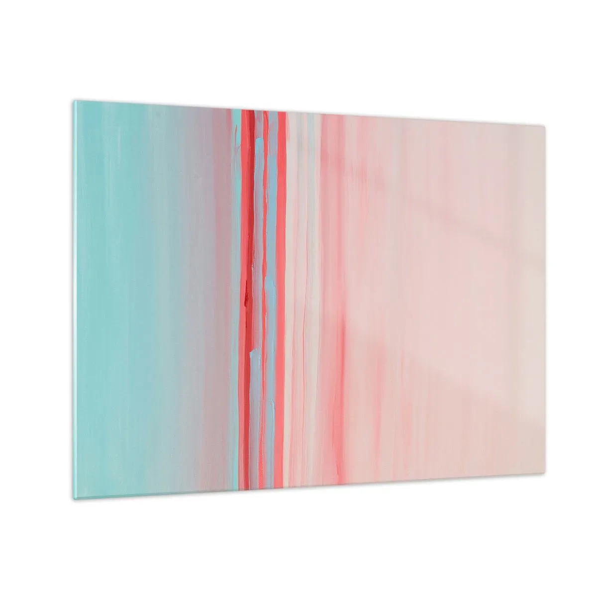 Impression sur verre - Image sur verre - Rayures verticales dans des tons pastel de rose et de bleu - 70x50cm - Abstraction à l'aube - Décoration murale moderne pour le salon et la chambre ARTTOR