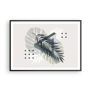 Affiche dans un cadre noir - Poster - Composition géométrique avec des feuilles tropicales dans des tons verts - 100x70cm - Nature et géométrie - deux odres? - Décoration murale moderne pour le salon et la chambre ARTTOR
