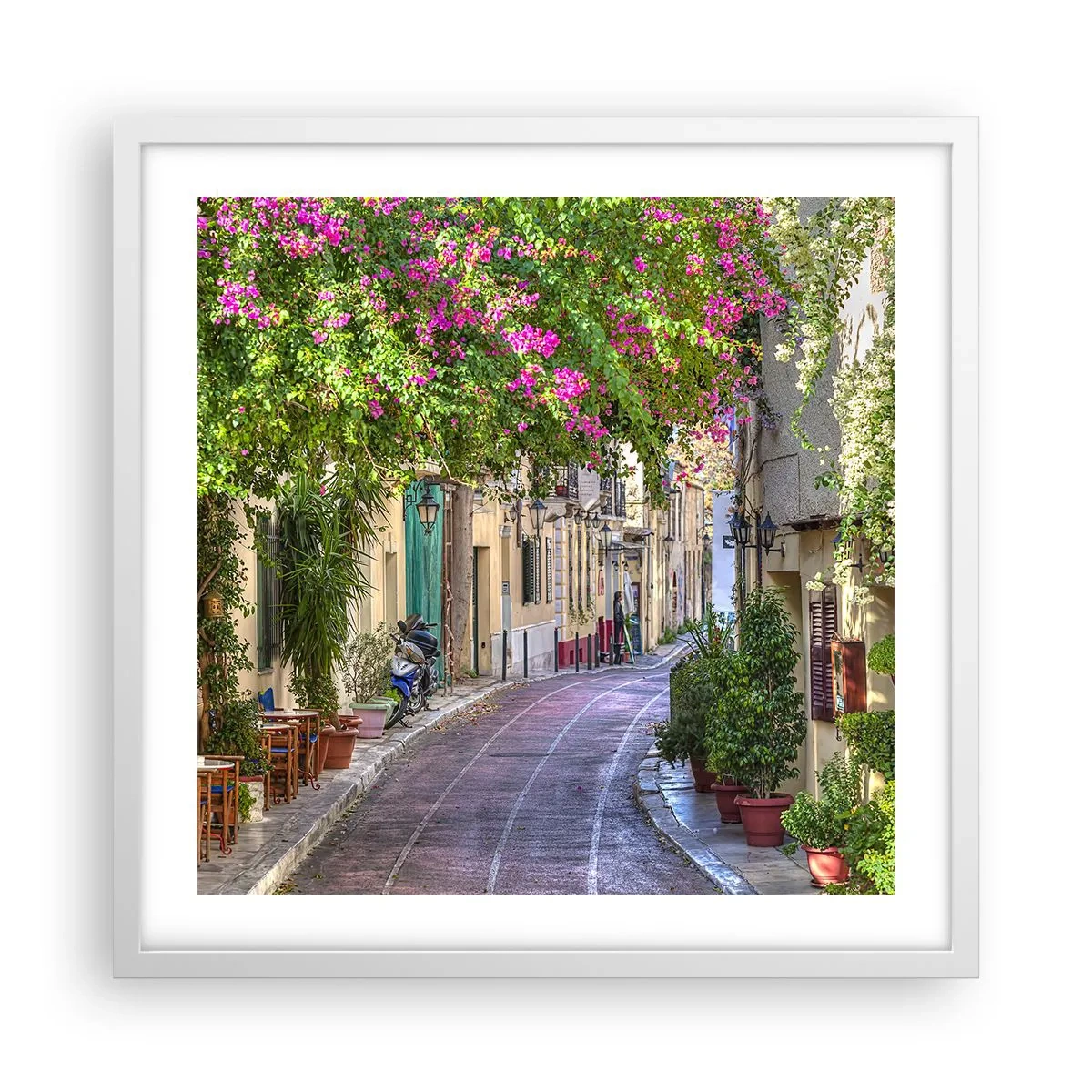 Affiche dans un cadre blanc - Poster - Allée fleurie - 50x50 cm
