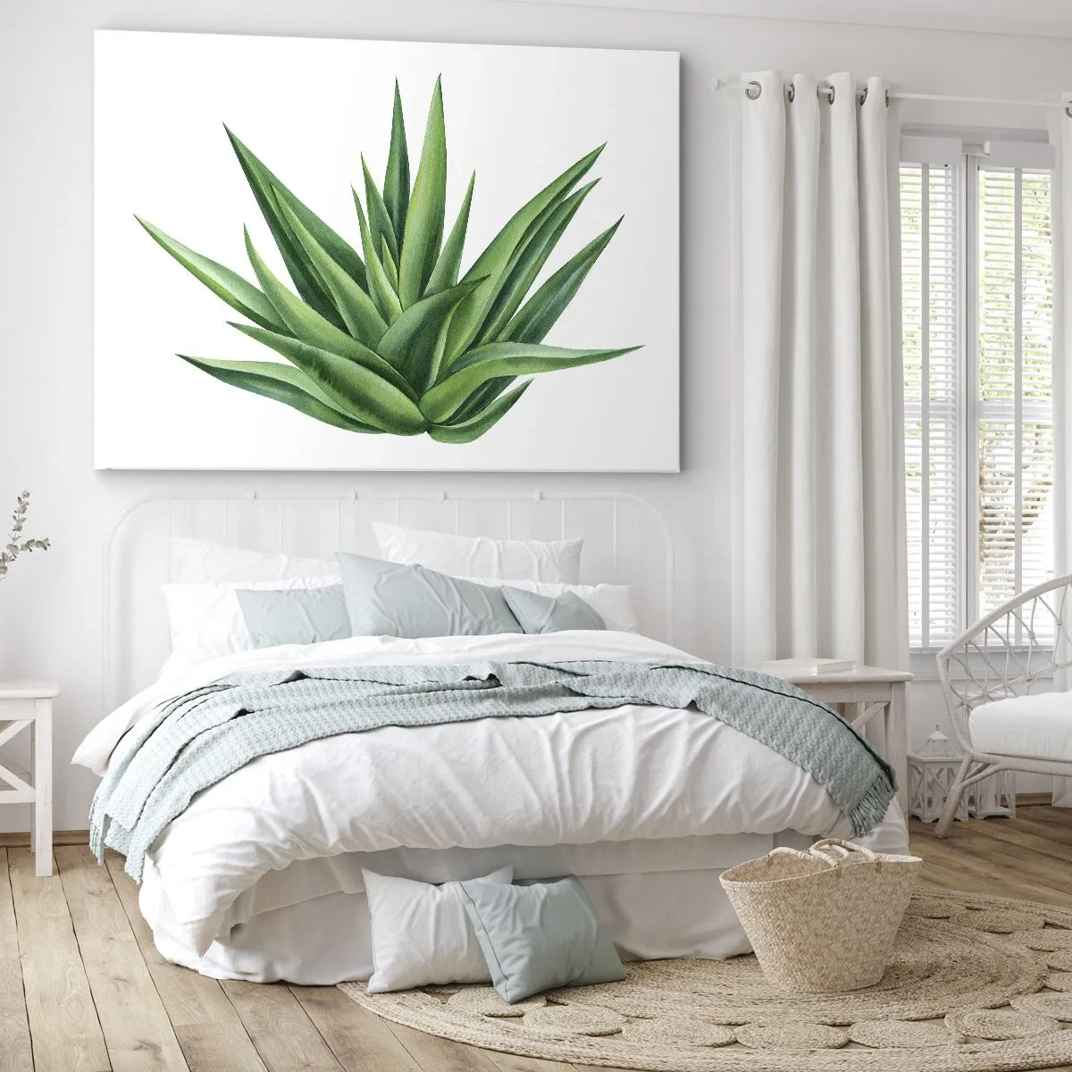 Impression sur toile - Image sur toile - Une plante verte juteuse sur fond blanc - 70x50cm - Vert – force – vie - Décoration murale moderne pour le salon et la chambre ARTTOR