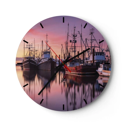 Horloge murale - Pendule murale - Bateaux de pêche amarrés dans le port au coucher du soleil - 30x30cm - Avant le jour suivant - Décoration murale moderne pour le salon, la cuisine et la chambre ARTTOR