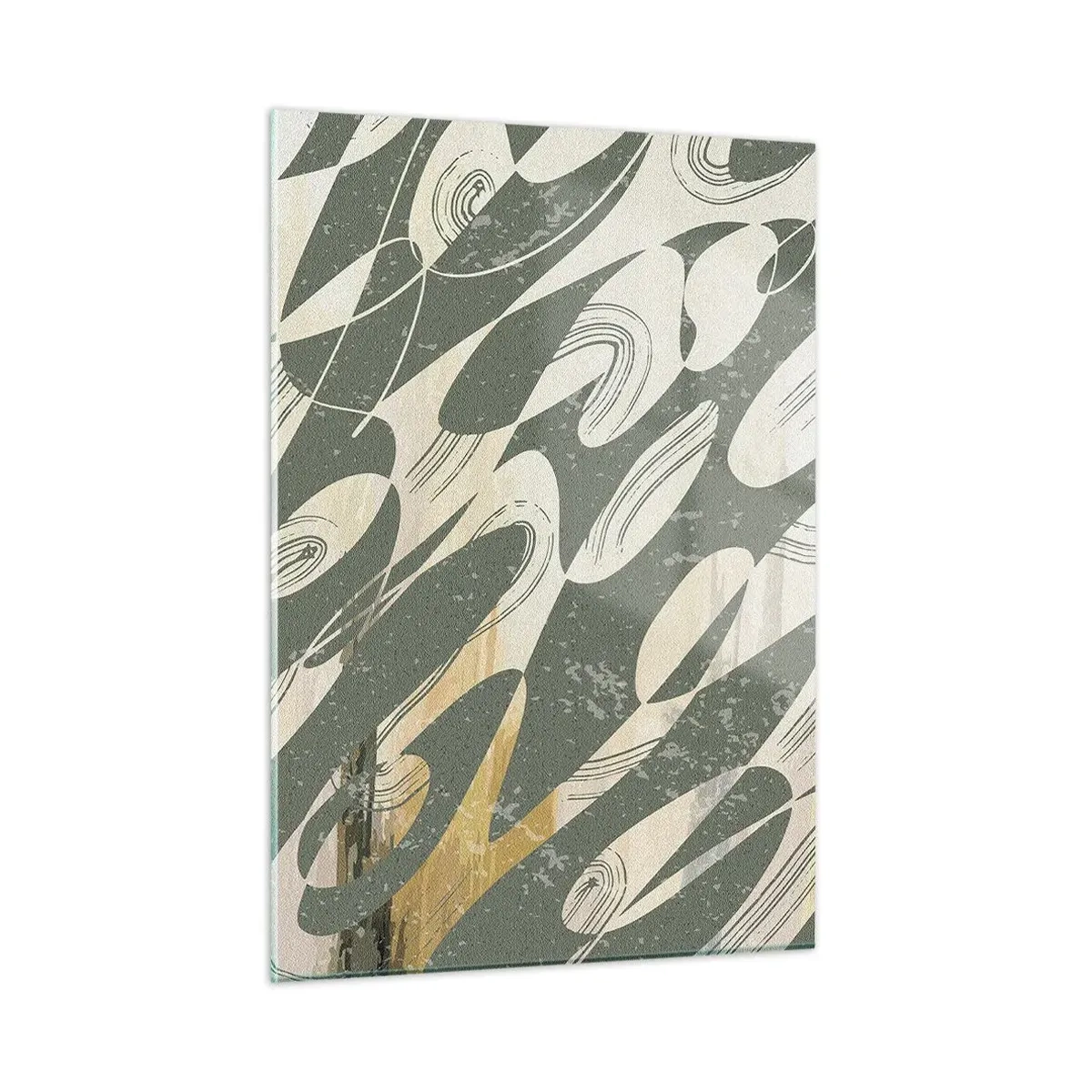 Impression sur verre - Image sur verre - Une composition verte et beige aux formes organiques dynamiques - 50x70cm - Abstraction rythmique - Décoration murale moderne pour le salon et la chambre ARTTOR