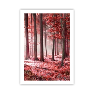 Affiche - Poster - Une forêt avec des feuilles rouges et du brouillard le matin - 50x70cm - Le rouge est tout aussi beau - Décoration murale moderne pour le salon et la chambre ARTTOR