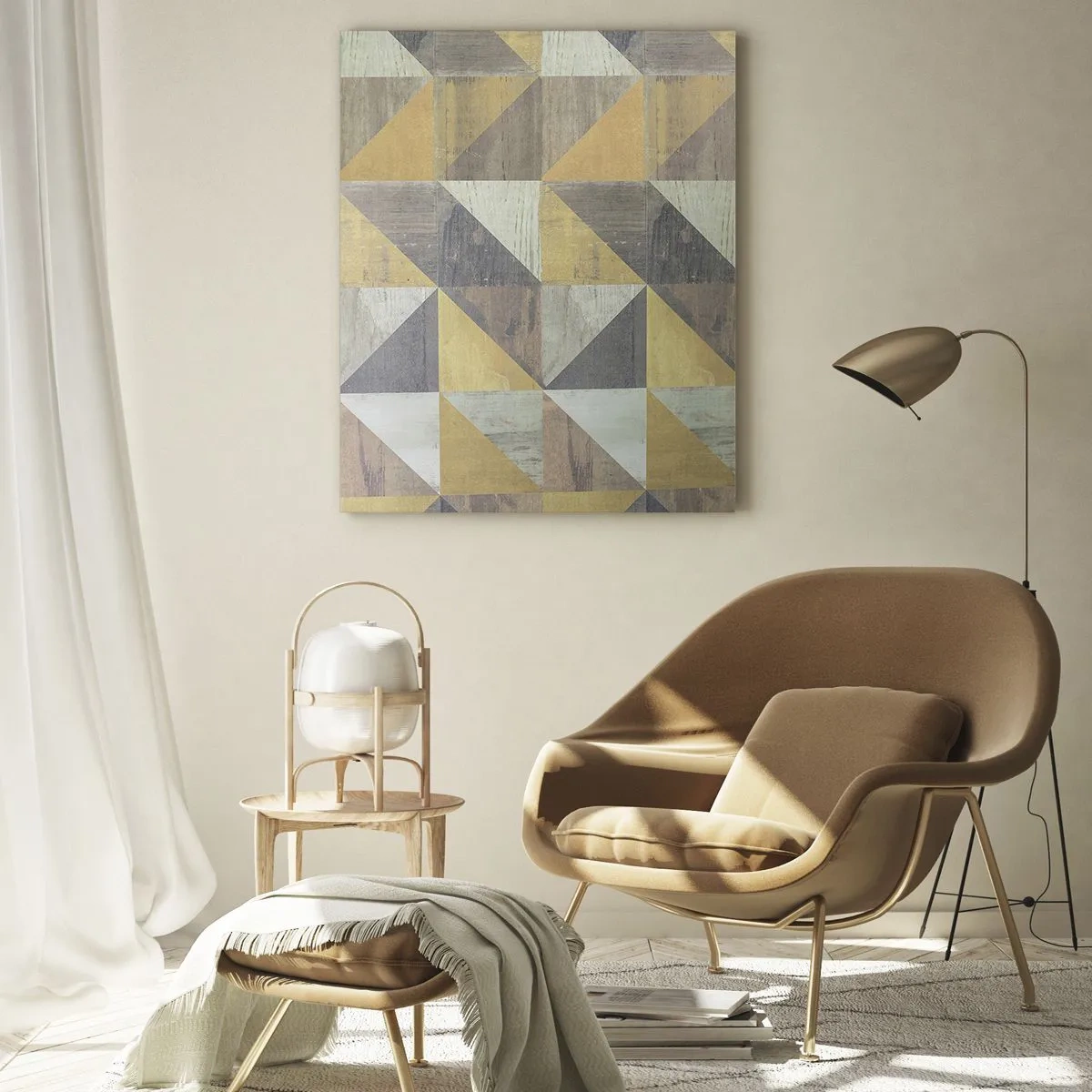 Impression sur verre - Image sur verre - Composition géométrique de triangles aux tons terreux - 70x100cm - Suivant l'angle du triangle - Décoration murale moderne pour le salon et la chambre ARTTOR