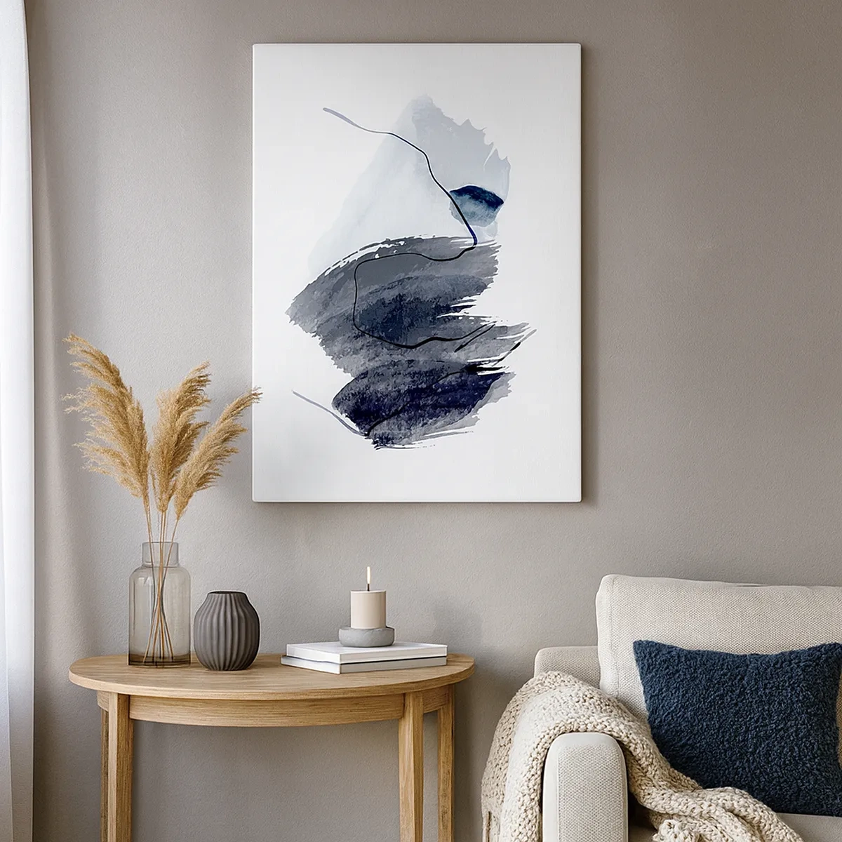 Impression sur toile - Image sur toile - Composition abstraite dans les tons de gris et de bleu - 50x70cm - Intensité et mouvement - Décoration murale moderne pour le salon et la chambre ARTTOR