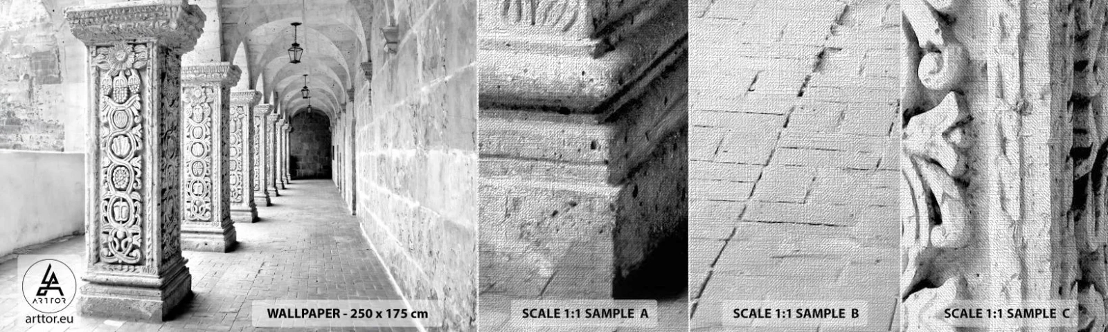 Échantillon de Papier Peint Premium Canvas - Où cela mène-t-il…? - Architecture, Morceau, Noir et blanc - 100x30 cm