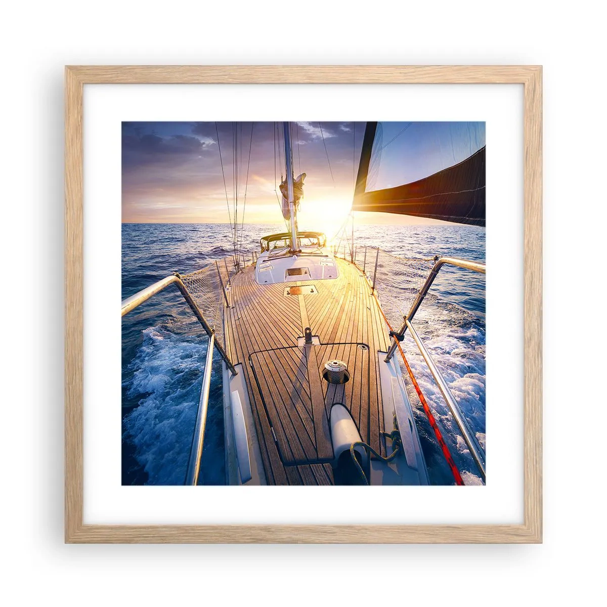 Affiche dans un chêne clair - Poster - Courir sur les vagues - 40x40 cm