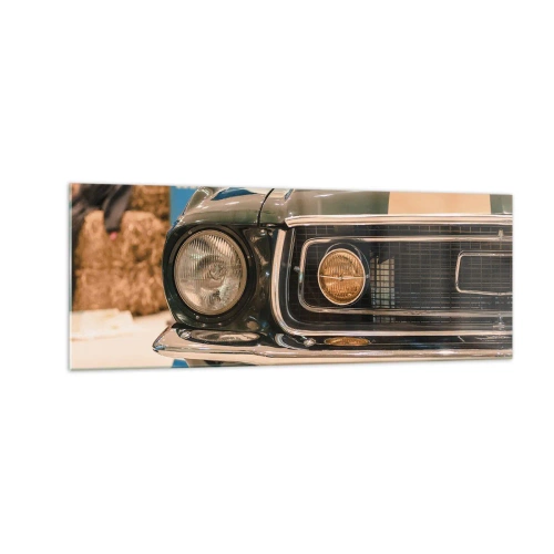 Impression sur verre - Image sur verre - Une voiture rétro emblématique dans un cadre classique - 140x50cm - Rencontre avec une légende - Décoration murale moderne pour le salon et la chambre ARTTOR