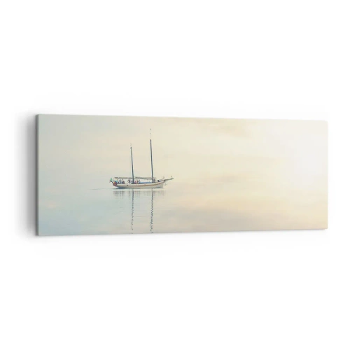 Impression sur toile - Image sur toile - Un bateau sur une mer calme dans une douce lumière - 140x50cm - Dans une mer de silence - Décoration murale moderne pour le salon et la chambre ARTTOR