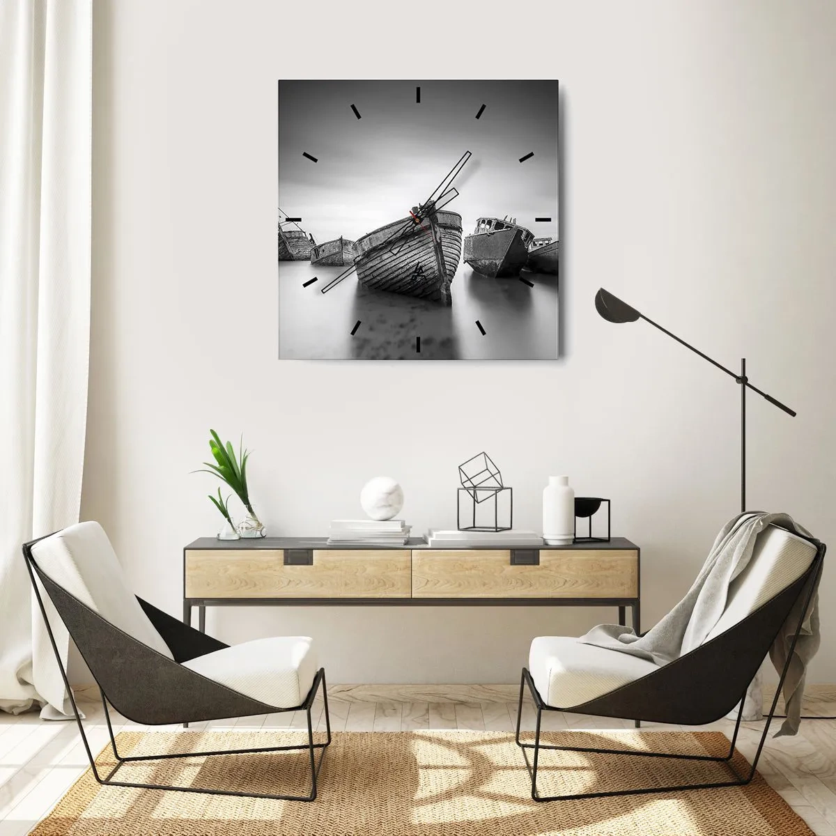 Horloge murale - Pendule murale - Bateaux abandonnés sur une eau calme - 30x30cm - Cùest déjà un souvenir... - Décoration murale moderne pour le salon et la chambre ARTTOR