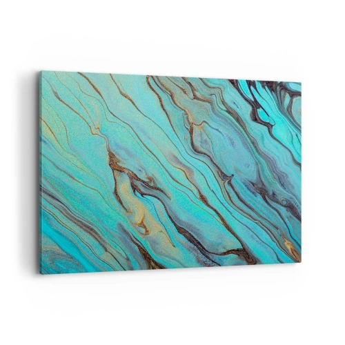 Impression sur toile - Image sur toile - Vagues abstraites dans des tons turquoise et or - 100x70cm - Marée turquoise - Décoration murale moderne pour le salon et la chambre ARTTOR