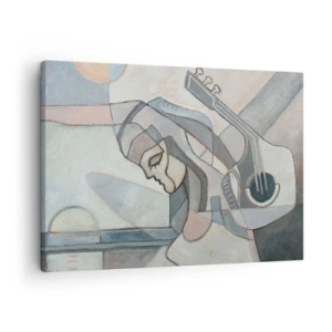 Impression sur toile - Image sur toile - Une figure abstraite avec une guitare aux couleurs pastel. - 70x50cm - Au pouvoir de la musique - Décoration murale moderne pour le salon et la chambre ARTTOR