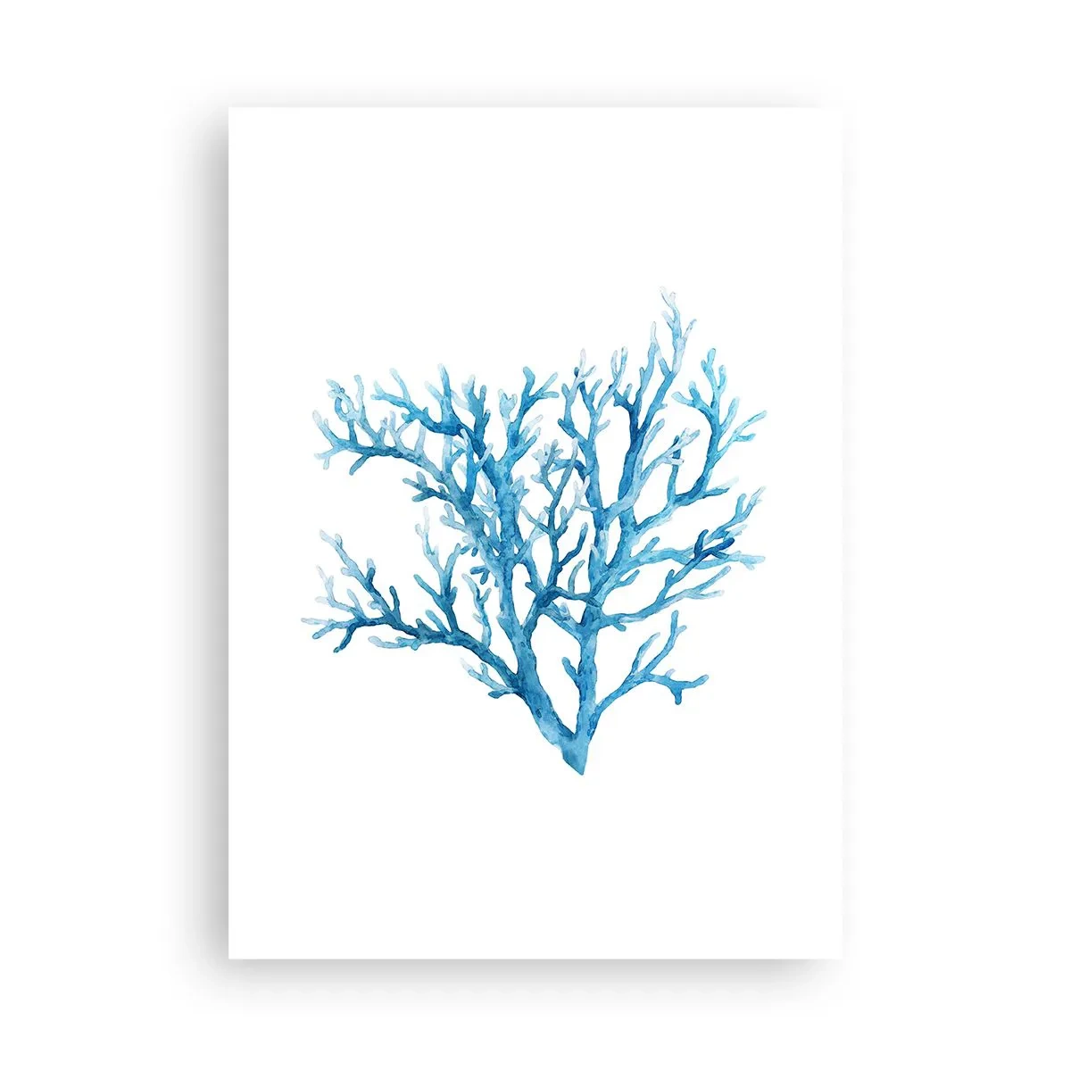 Affiche - Poster - Corail bleu en style aquarelle sur fond blanc - 50x70cm - Filigrane nautique - Décoration murale moderne pour le salon et la chambre ARTTOR