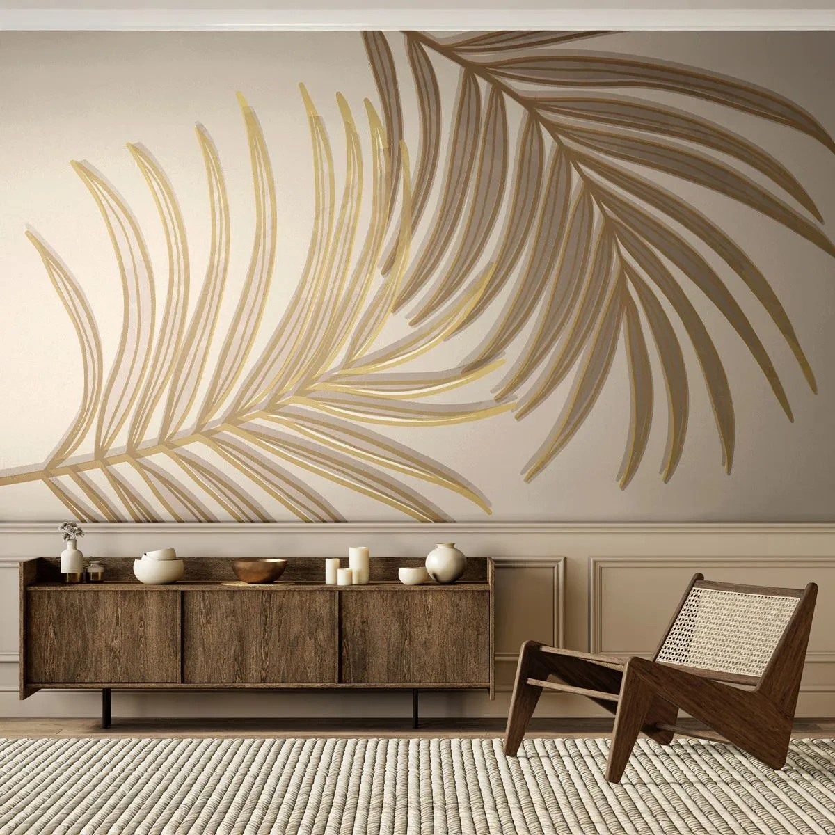 Papier Peint Photo Premium Canvas - Palme d'or! - Abstraction, Feuille de palmier, Graphique - 250x175 cm