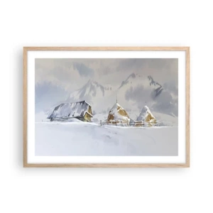 Affiche dans un chêne clair - Poster - Dans une vallée enneigée - 70x50 cm