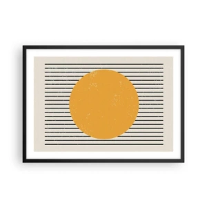 Affiche dans un cadre noir - Poster - Un cercle jaune sur un fond de lignes horizontales noires et blanches - 70x50cm - Le pouvoir de la simplicité - Décoration murale moderne pour le salon et la chambre ARTTOR