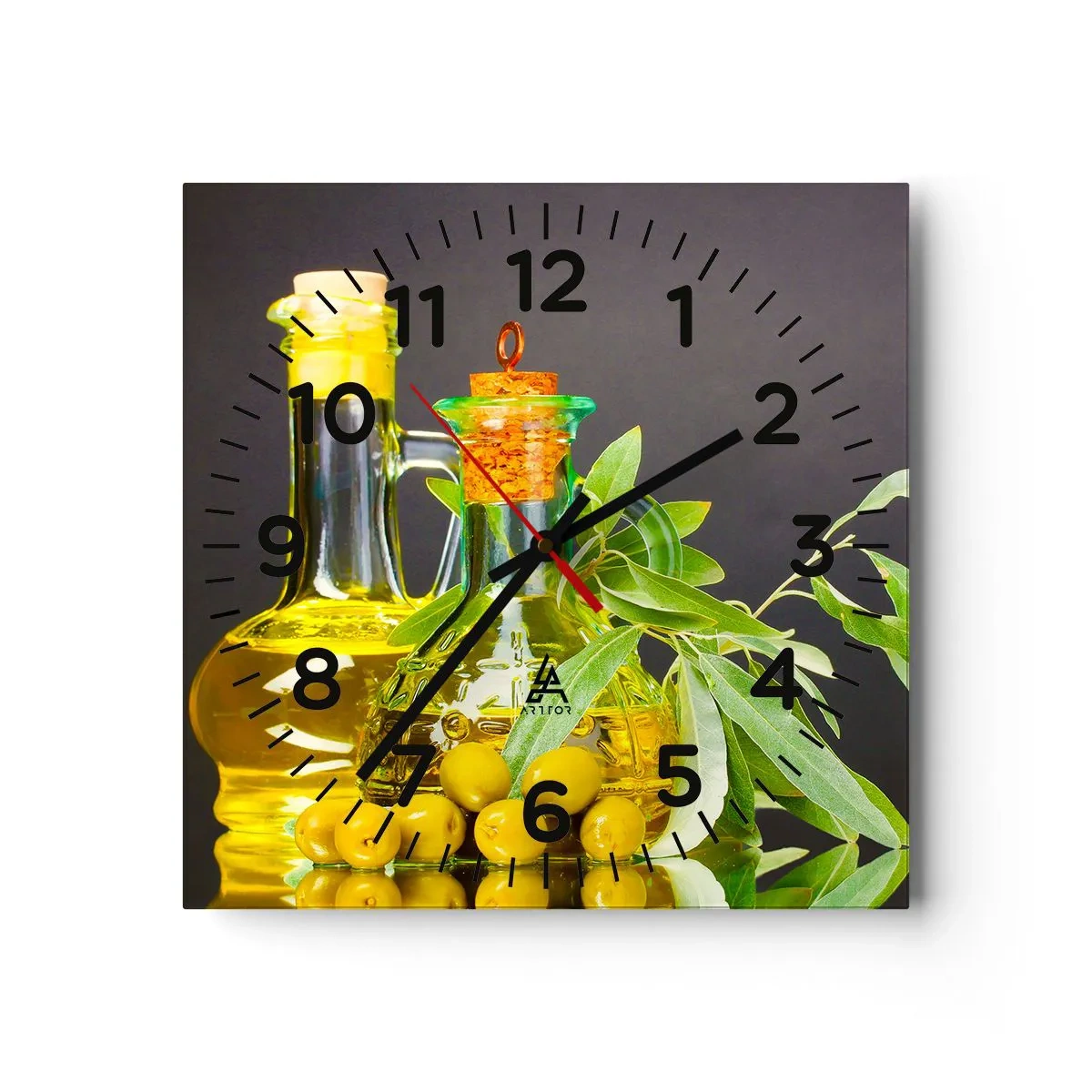 Horloge murale - Pendule murale - Nature morte aux olives et à l'huile d'olive - 40x40 cm