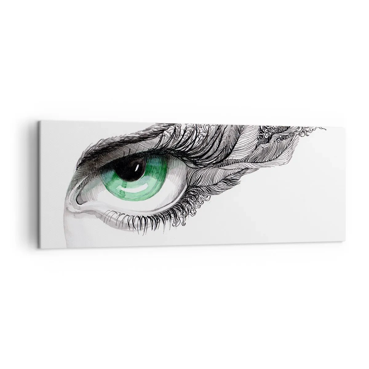 Impression sur toile - Image sur toile - Œil artistique avec iris vert et détails de dessin - 140x50cm - Belle et prête à l'attaque - Décoration murale moderne pour le salon et la chambre ARTTOR