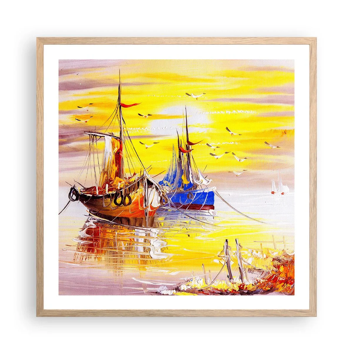 Affiche dans un chêne clair - Poster - Un repos bien mérité au port - 60x60 cm