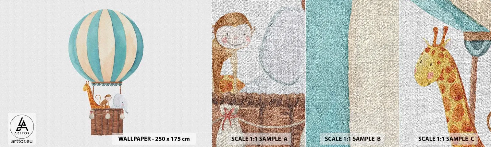 Échantillon de Papier Peint Premium Canvas - Voyage fantastique - Ballon, Pour les enfants, Ancien - 100x30 cm