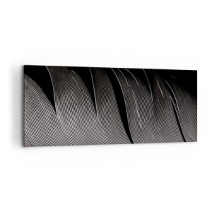 Impression sur toile - Image sur toile - Texture de plumes noires et blanches dans un style minimaliste - 120x50cm - La plume – un design magnifique - Décoration murale moderne pour le salon et la chambre ARTTOR