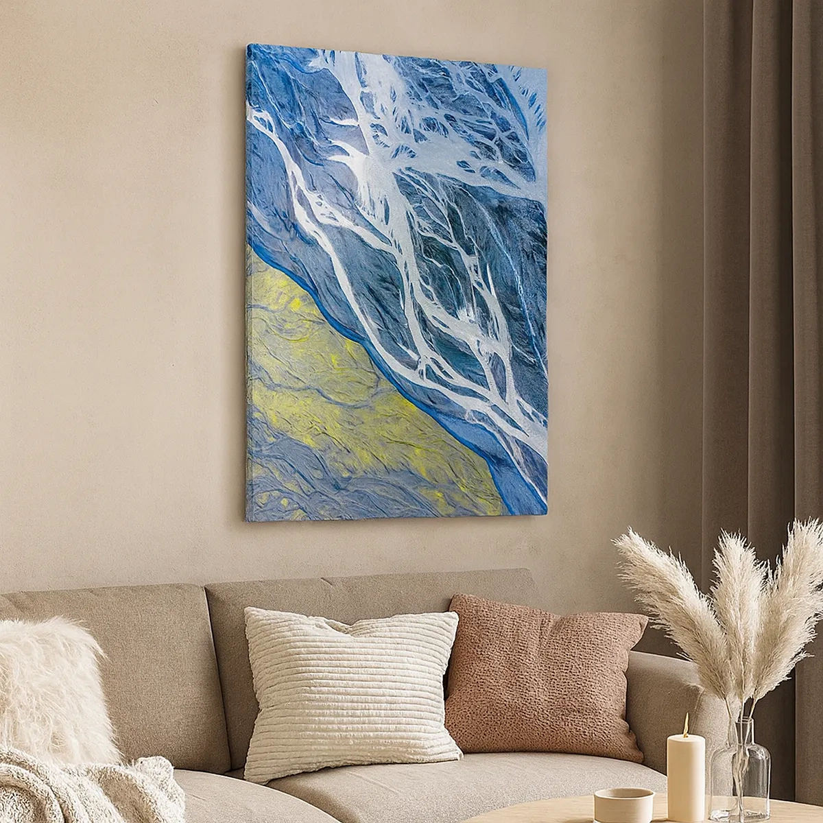 Impression sur toile - Image sur toile - Vue aérienne abstraite des lits de rivières sinueux - 50x70cm - Peintures rupestres de la nature - Décoration murale moderne pour le salon et la chambre ARTTOR