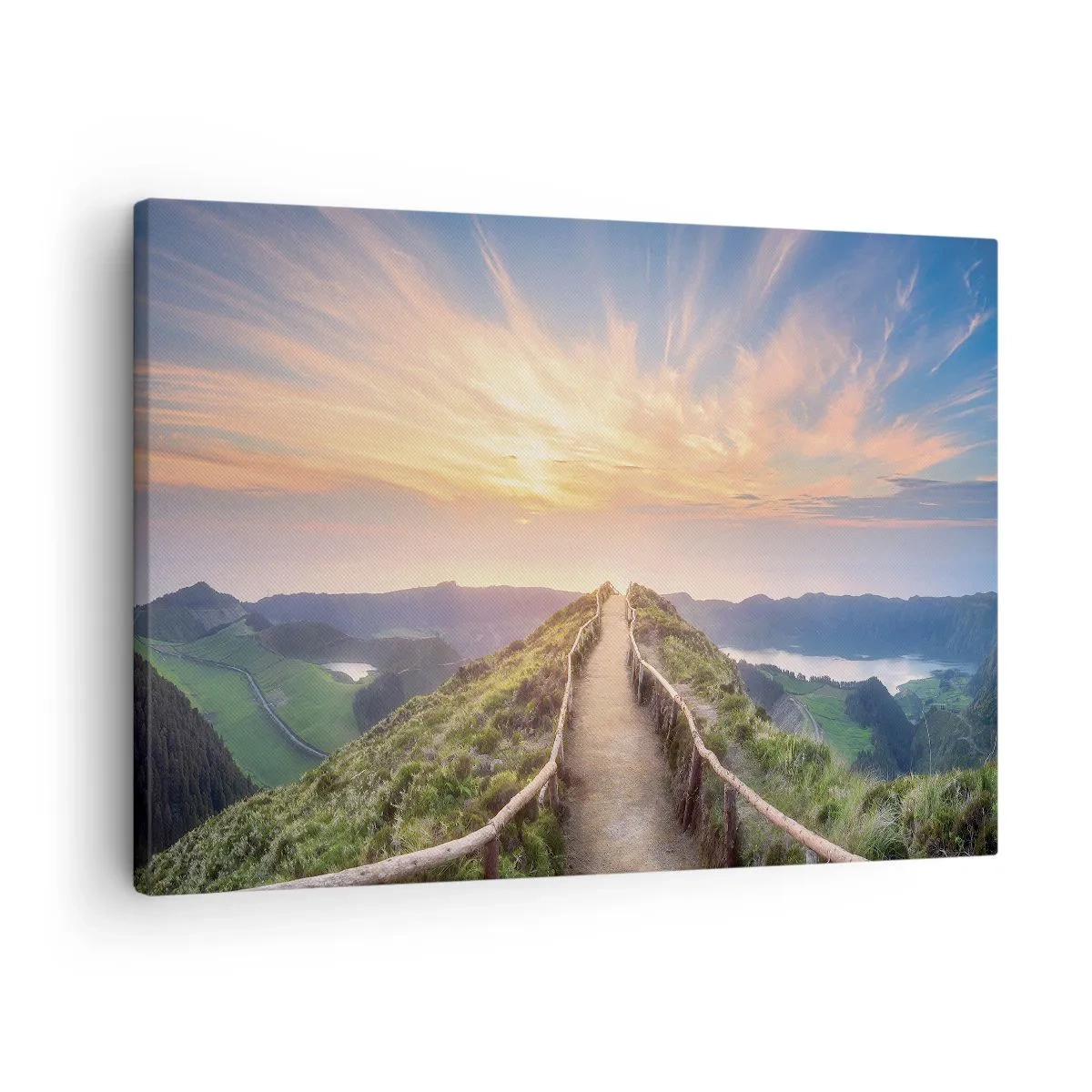 Impression sur toile - Image sur toile - Un sentier pittoresque sur une colline avec vue sur le coucher de soleil - 70x50cm - Proche du ciel - Décoration murale moderne pour le salon et la chambre ARTTOR