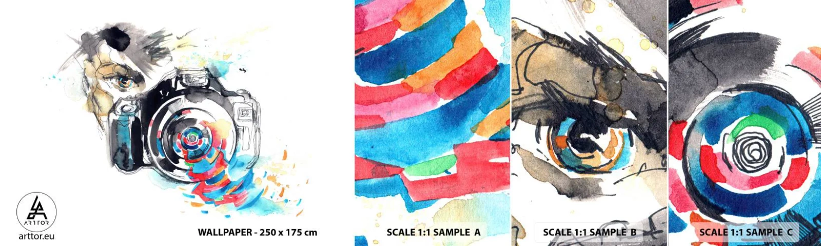 Échantillon De Papier Peint Standard Eco - Dans l'oeil de l'objectif - Abstraction, Caméra, Photographe - 100x30 cm