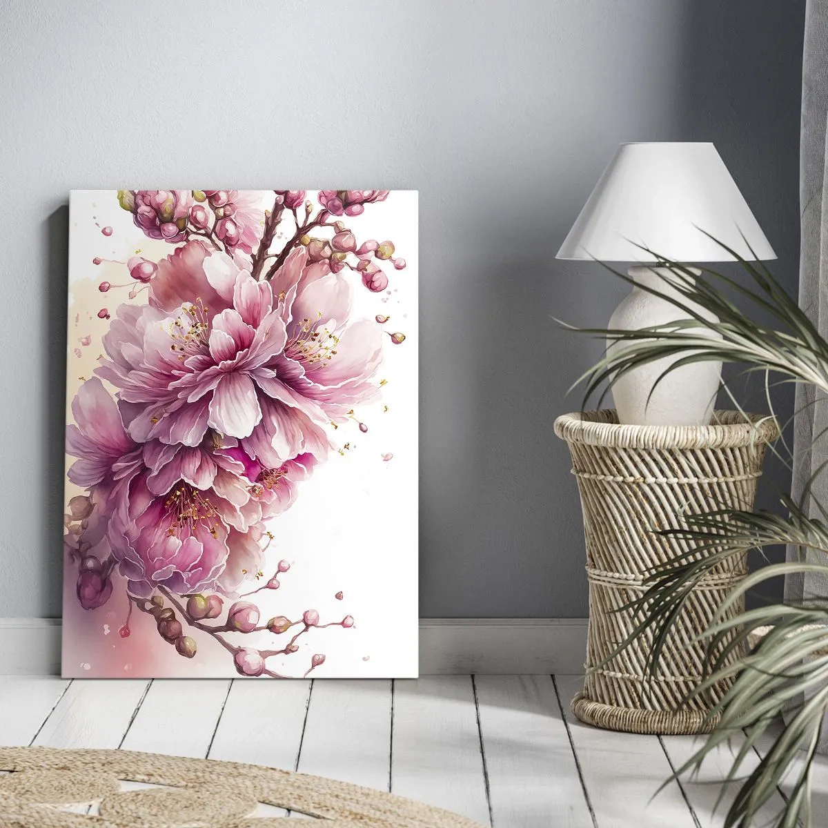 Impression sur toile - Image sur toile - De délicates fleurs de cerisier en pleine floraison sur un fond clair - 50x70cm - Fleur florissante de cerisier - Décoration murale moderne pour le salon et la chambre ARTTOR