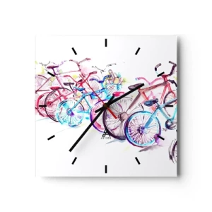 Horloge murale - Pendule murale - Vélos colorés dans un style aquarelle artistique - 30x30cm - Congrès du club Antymoto - Décoration murale moderne pour le salon et la chambre ARTTOR