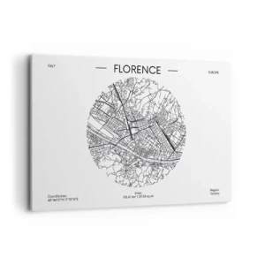 Impression sur toile - Image sur toile - Une carte de Florence dans un style minimaliste en noir et blanc - 120x80cm - Anatomie de Florence - Décoration murale moderne pour le salon et la chambre ARTTOR